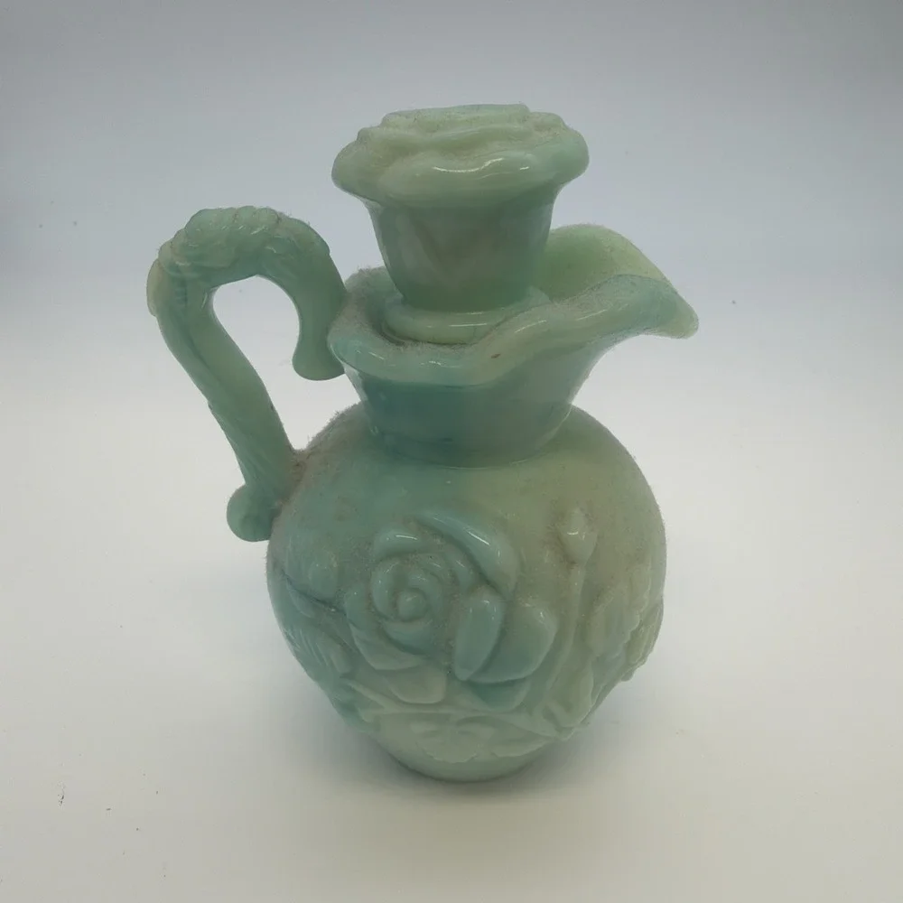 Vintage‎ Avon Jadeite Green Swirl Roses Mini Pitcher With Stopper
